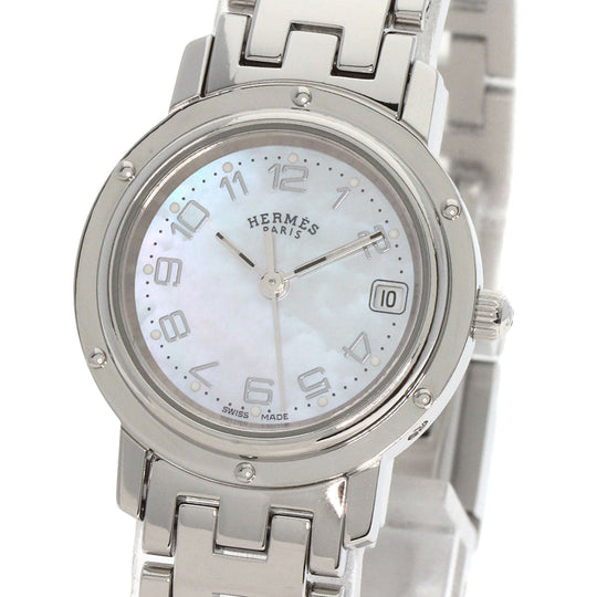 HERMES Watches Quartz CL4.210 Stainless Steel , Stainless Steel Silver Clipper Nacre shell dial Women Used Authentic