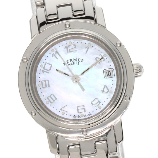 HERMES Watches Quartz CL4.210 Stainless Steel , Stainless Steel Silver Clipper Nacre shell dial Women Used Authentic