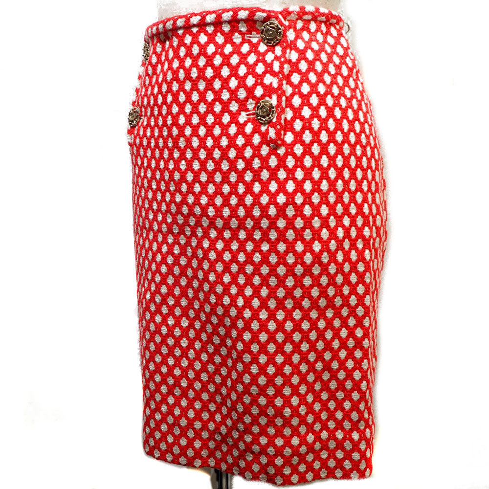 CHANEL skirt P32954V23394 Rayon, Bamboo, Cotton Red 2008 cruise collection COCO Mark button with mini back charm Women 34 Used Authentic
