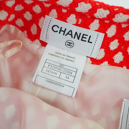 CHANEL skirt P32954V23394 Rayon, Bamboo, Cotton Red 2008 cruise collection COCO Mark button with mini back charm Women 34 Used Authentic