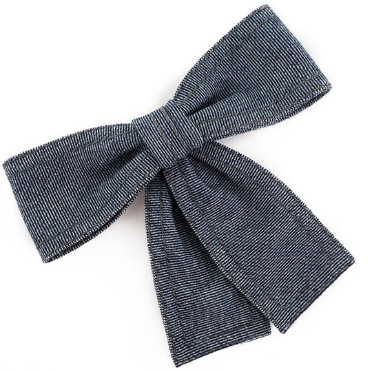 CHANEL Brooch Cotton denim Blue ribbon Women Used Authentic