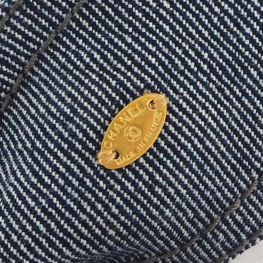 CHANEL Brooch Cotton denim Blue ribbon Women Used Authentic
