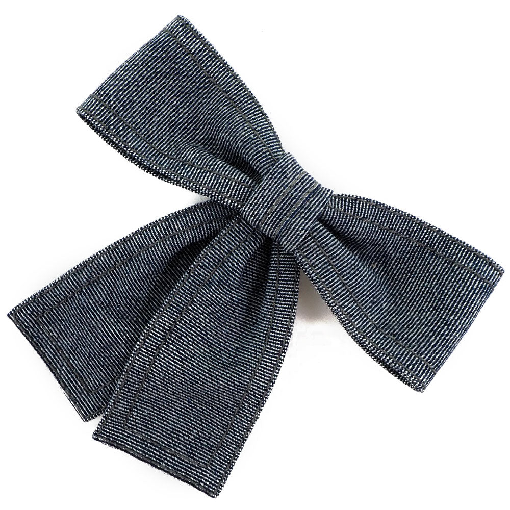 CHANEL Brooch Cotton denim Blue ribbon Women Used Authentic