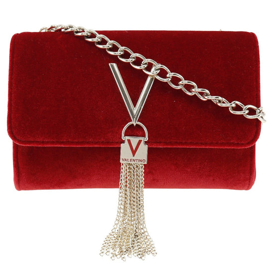 Valentino Shoulder Bag velvet Red Tassel ChainShoulder Divina Women Used Authentic