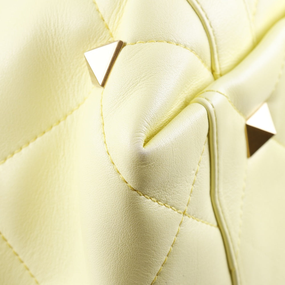 Valentino Tote Bag Calfskin yellow 2021Stainless Steel quilting Roman studs Women Used Authentic