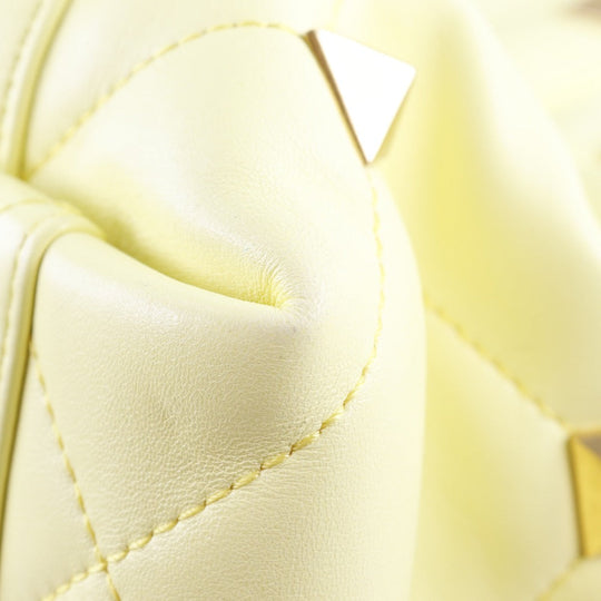 Valentino Tote Bag Calfskin yellow 2021Stainless Steel quilting Roman studs Women Used Authentic