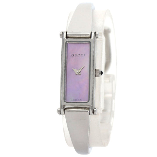 GUCCI Watches Quartz 1500L Stainless Steel , Stainless Steel Silver Square face bangle Pink shell dial Women Used Authentic