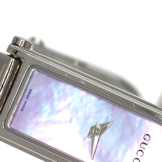 GUCCI Watches Quartz 1500L Stainless Steel , Stainless Steel Silver Square face bangle Pink shell dial Women Used Authentic