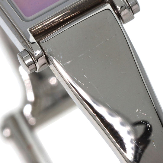 GUCCI Watches Quartz 1500L Stainless Steel , Stainless Steel Silver Square face bangle Pink shell dial Women Used Authentic