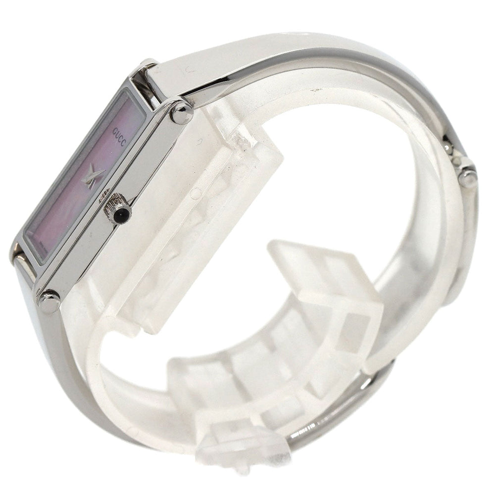 GUCCI Watches Quartz 1500L Stainless Steel , Stainless Steel Silver Square face bangle Pink shell dial Women Used Authentic