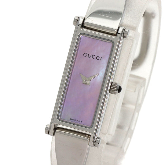 GUCCI Watches Quartz 1500L Stainless Steel , Stainless Steel Silver Square face bangle Pink shell dial Women Used Authentic
