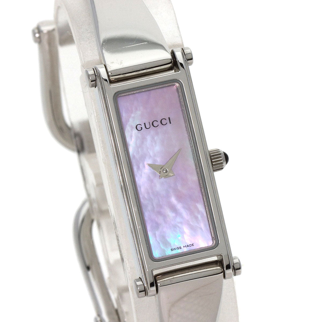 GUCCI Watches Quartz 1500L Stainless Steel , Stainless Steel Silver Square face bangle Pink shell dial Women Used Authentic