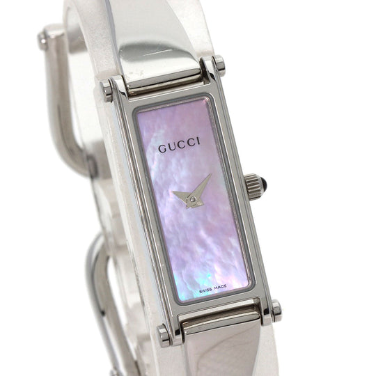 GUCCI Watches Quartz 1500L Stainless Steel , Stainless Steel Silver Square face bangle Pink shell dial Women Used Authentic