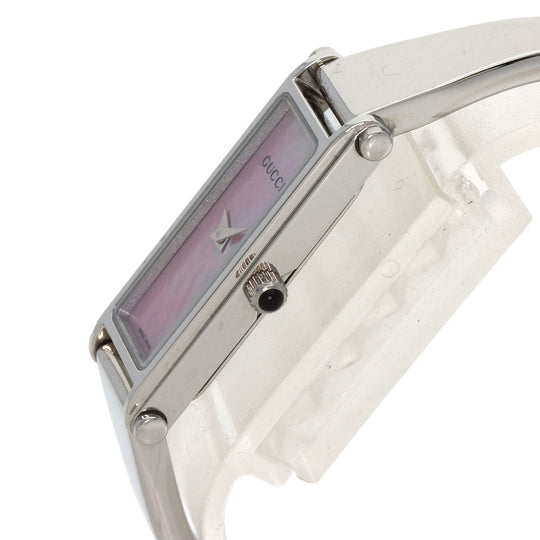 GUCCI Watches Quartz 1500L Stainless Steel , Stainless Steel Silver Square face bangle Pink shell dial Women Used Authentic