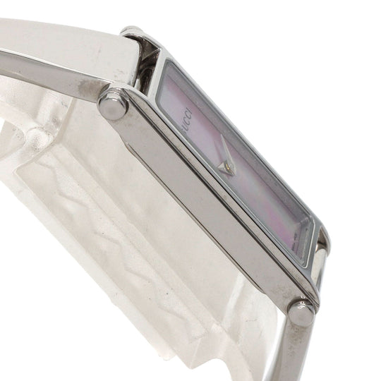 GUCCI Watches Quartz 1500L Stainless Steel , Stainless Steel Silver Square face bangle Pink shell dial Women Used Authentic