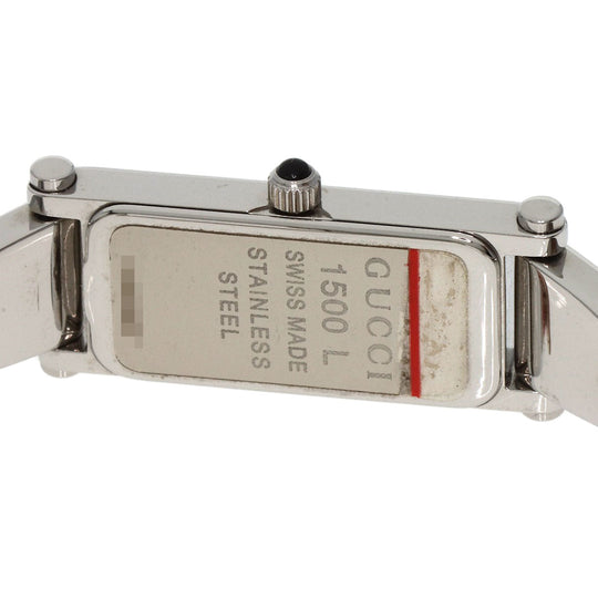 GUCCI Watches Quartz 1500L Stainless Steel , Stainless Steel Silver Square face bangle Pink shell dial Women Used Authentic