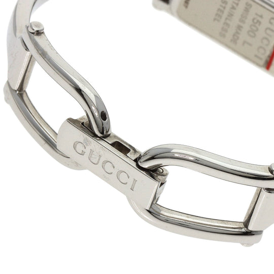 GUCCI Watches Quartz 1500L Stainless Steel , Stainless Steel Silver Square face bangle Pink shell dial Women Used Authentic