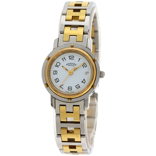 HERMES Watches Quartz CL3.240 Stainless Steel , SSxGP Silver Clipper old type white dial Women Used Authentic