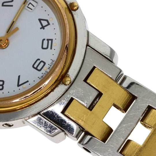 HERMES Watches Quartz CL3.240 Stainless Steel , SSxGP Silver Clipper old type white dial Women Used Authentic