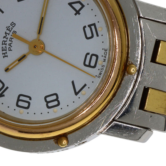HERMES Watches Quartz CL3.240 Stainless Steel , SSxGP Silver Clipper old type white dial Women Used Authentic