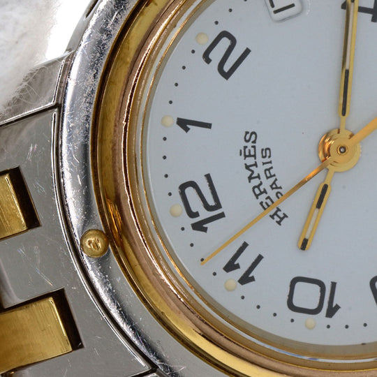 HERMES Watches Quartz CL3.240 Stainless Steel , SSxGP Silver Clipper old type white dial Women Used Authentic