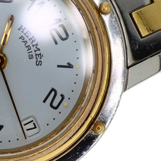 HERMES Watches Quartz CL3.240 Stainless Steel , SSxGP Silver Clipper old type white dial Women Used Authentic