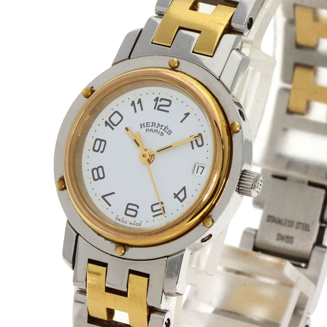 HERMES Watches Quartz CL3.240 Stainless Steel , SSxGP Silver Clipper old type white dial Women Used Authentic