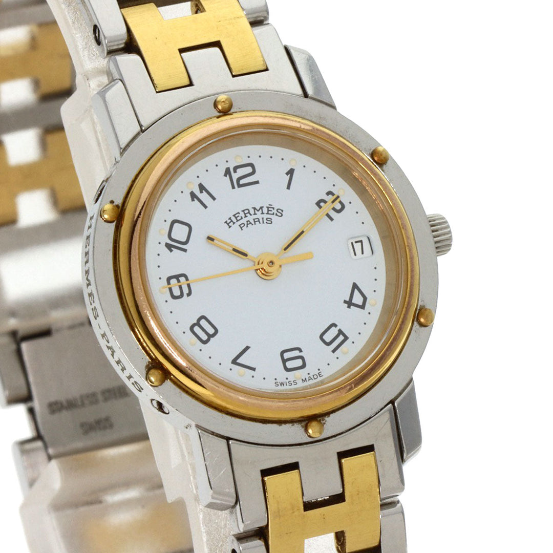 HERMES Watches Quartz CL3.240 Stainless Steel , SSxGP Silver Clipper old type white dial Women Used Authentic