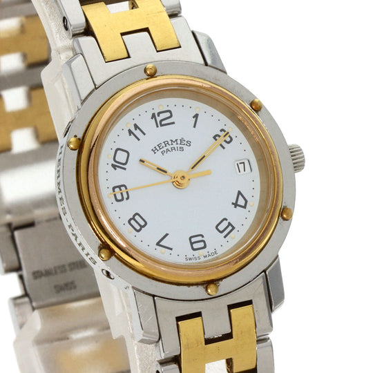 HERMES Watches Quartz CL3.240 Stainless Steel , SSxGP Silver Clipper old type white dial Women Used Authentic