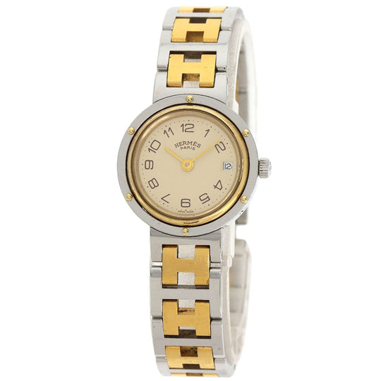 HERMES Watches Quartz Stainless Steel , SSxGP gold Clipper Old Belt Ivory dial Women Used Authentic