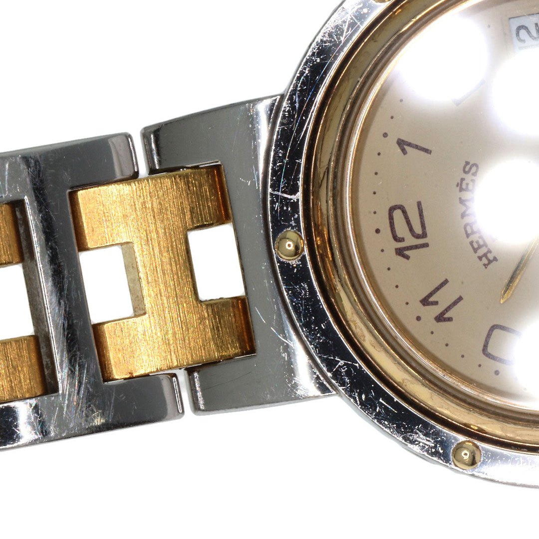HERMES Watches Quartz Stainless Steel , SSxGP gold Clipper Old Belt Ivory dial Women Used Authentic