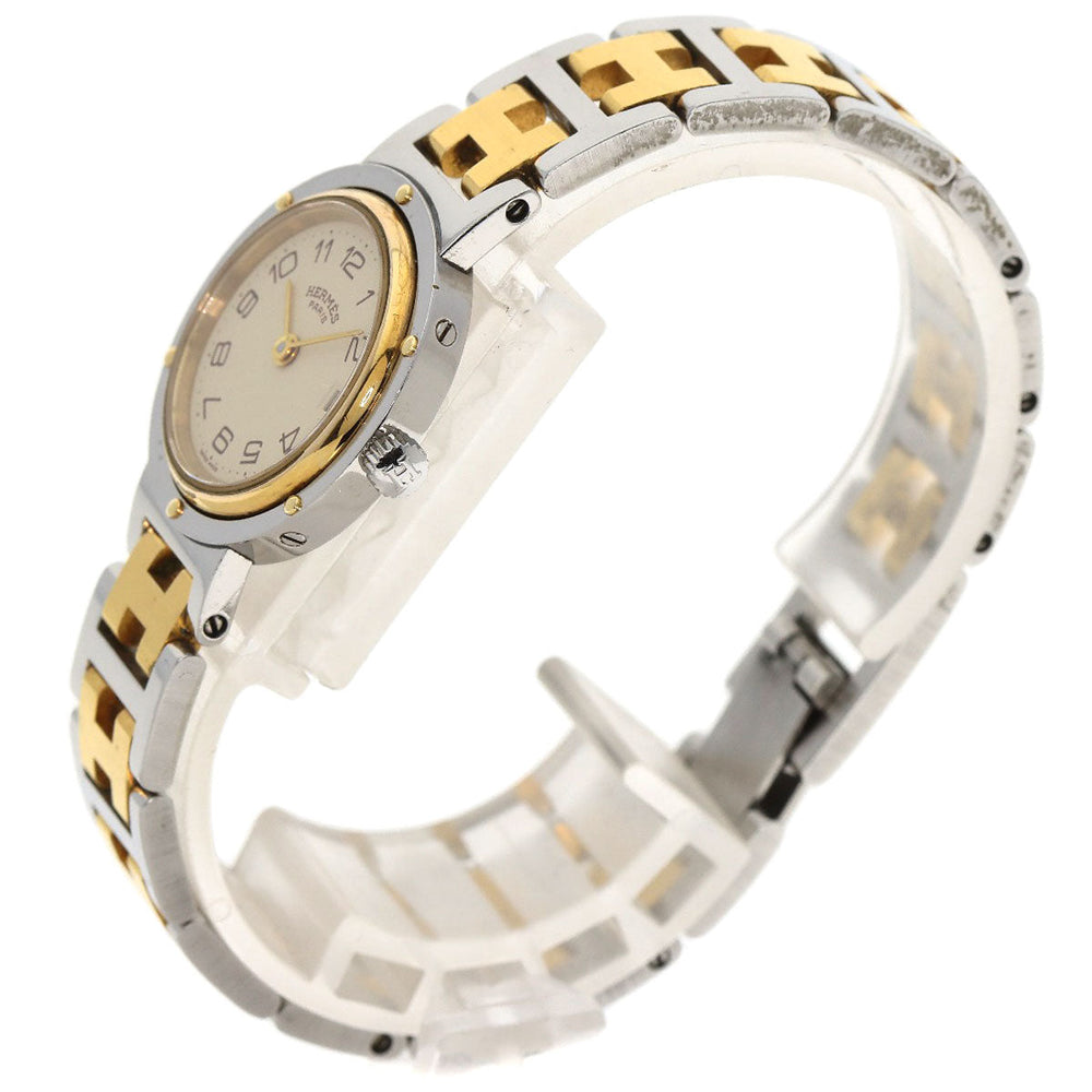 HERMES Watches Quartz Stainless Steel , SSxGP gold Clipper Old Belt Ivory dial Women Used Authentic