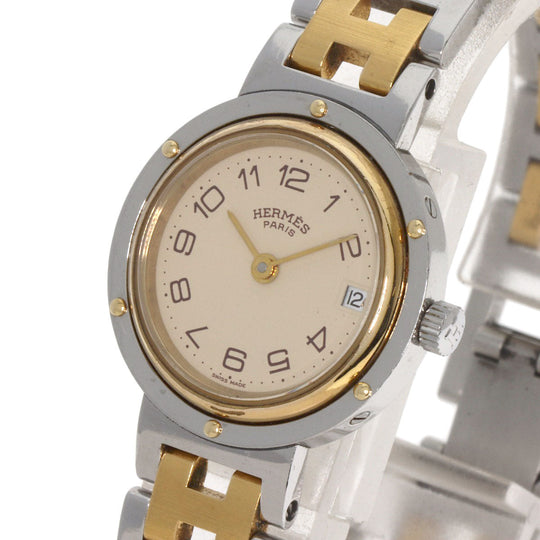 HERMES Watches Quartz Stainless Steel , SSxGP gold Clipper Old Belt Ivory dial Women Used Authentic