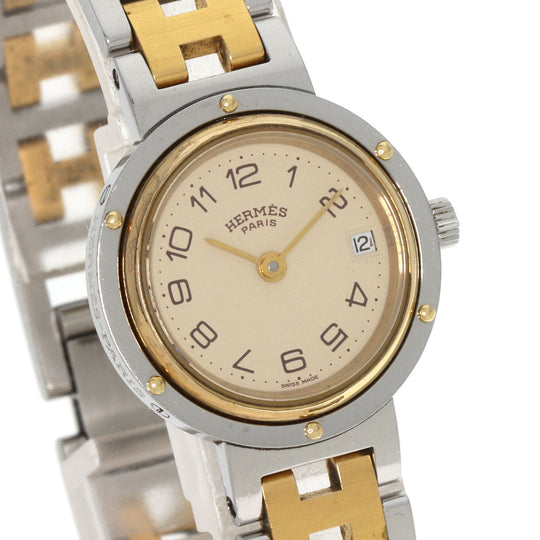 HERMES Watches Quartz Stainless Steel , SSxGP gold Clipper Old Belt Ivory dial Women Used Authentic