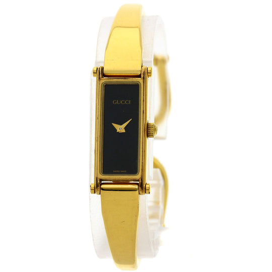 GUCCI Watches Quartz 1500L Gold Plated , Gold Plated gold Square face black dial Women Used Authentic
