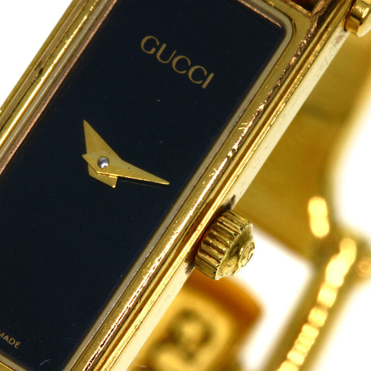 GUCCI Watches Quartz 1500L Gold Plated , Gold Plated gold Square face black dial Women Used Authentic