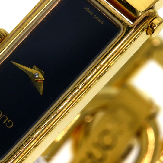 GUCCI Watches Quartz 1500L Gold Plated , Gold Plated gold Square face black dial Women Used Authentic