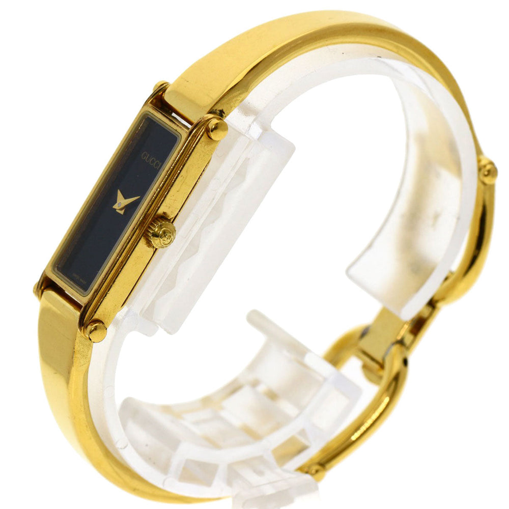 GUCCI Watches Quartz 1500L Gold Plated , Gold Plated gold Square face black dial Women Used Authentic