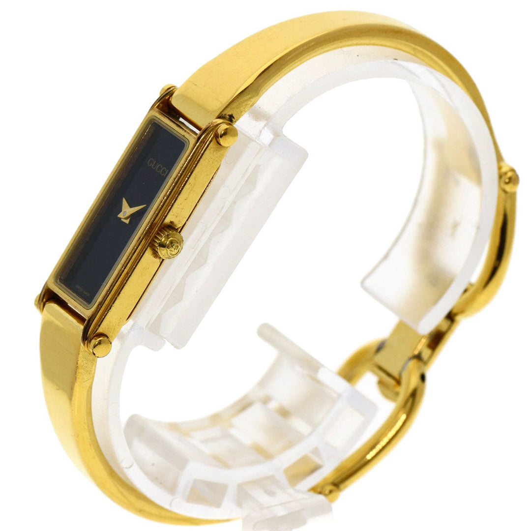 GUCCI Watches Quartz 1500L Gold Plated , Gold Plated gold Square face black dial Women Used Authentic
