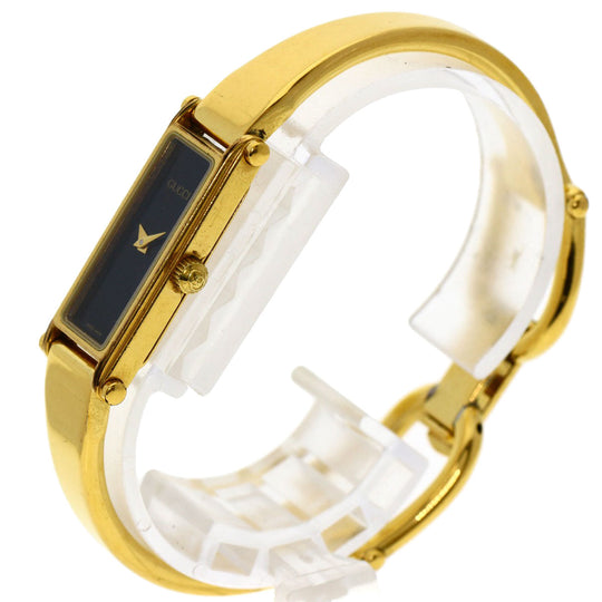 GUCCI Watches Quartz 1500L Gold Plated , Gold Plated gold Square face black dial Women Used Authentic