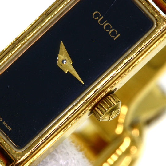 GUCCI Watches Quartz 1500L Gold Plated , Gold Plated gold Square face black dial Women Used Authentic