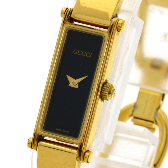 GUCCI Watches Quartz 1500L Gold Plated , Gold Plated gold Square face black dial Women Used Authentic
