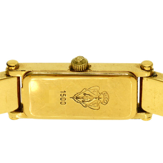 GUCCI Watches Quartz 1500L Gold Plated , Gold Plated gold Square face black dial Women Used Authentic