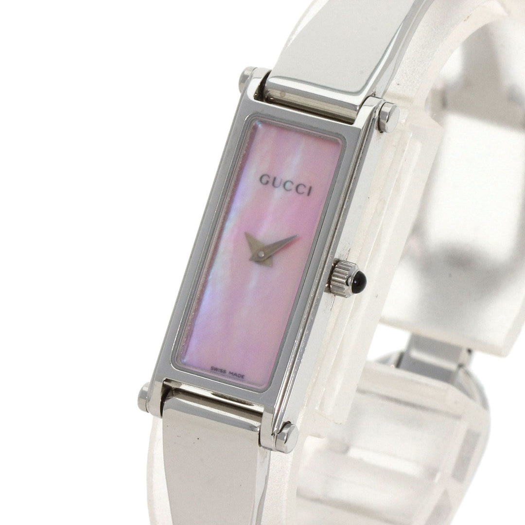 GUCCI Watches Quartz 1500L Stainless Steel , Stainless Steel Silver Square face Pink shell dial Women Used Authentic