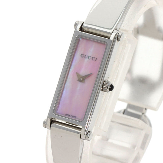 GUCCI Watches Quartz 1500L Stainless Steel , Stainless Steel Silver Square face Pink shell dial Women Used Authentic