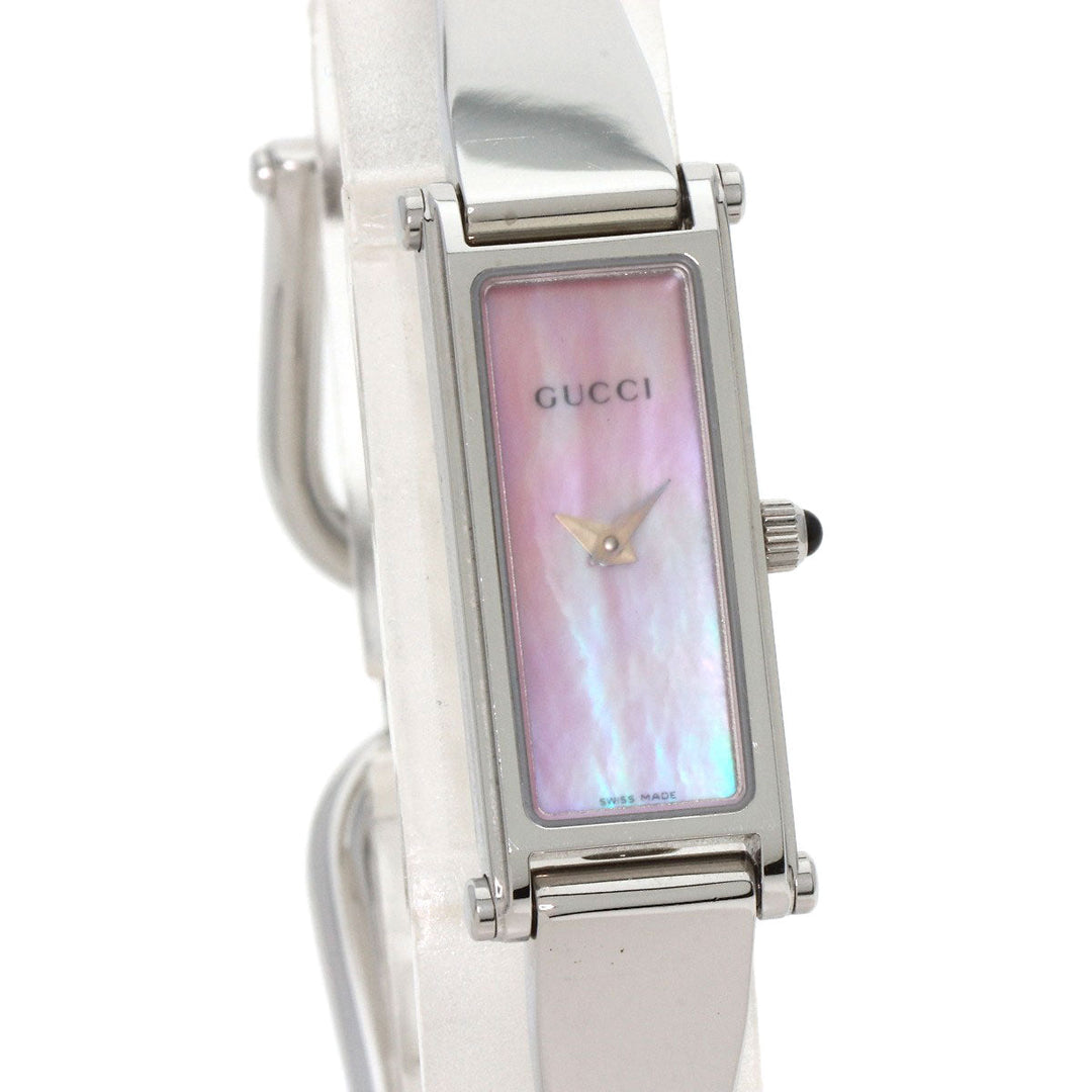 GUCCI Watches Quartz 1500L Stainless Steel , Stainless Steel Silver Square face Pink shell dial Women Used Authentic