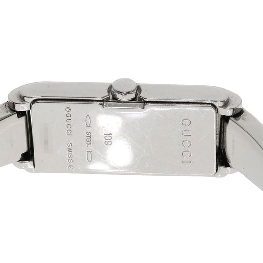 GUCCI Watches Quartz 109 Stainless Steel , Stainless Steel Silver Square Face 2P Diamond Silver dial Women Used Authentic