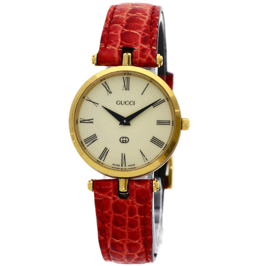 GUCCI Watches Quartz Gold Plated, Leather gold Sherry line Ivory dial Women Used Authentic