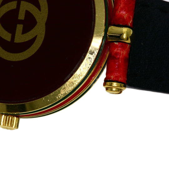 GUCCI Watches Quartz Gold Plated, Leather gold Sherry line Ivory dial Women Used Authentic