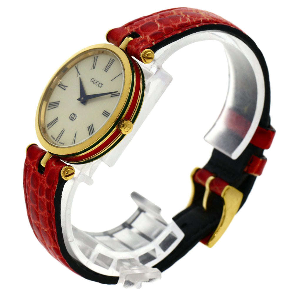 GUCCI Watches Quartz Gold Plated, Leather gold Sherry line Ivory dial Women Used Authentic